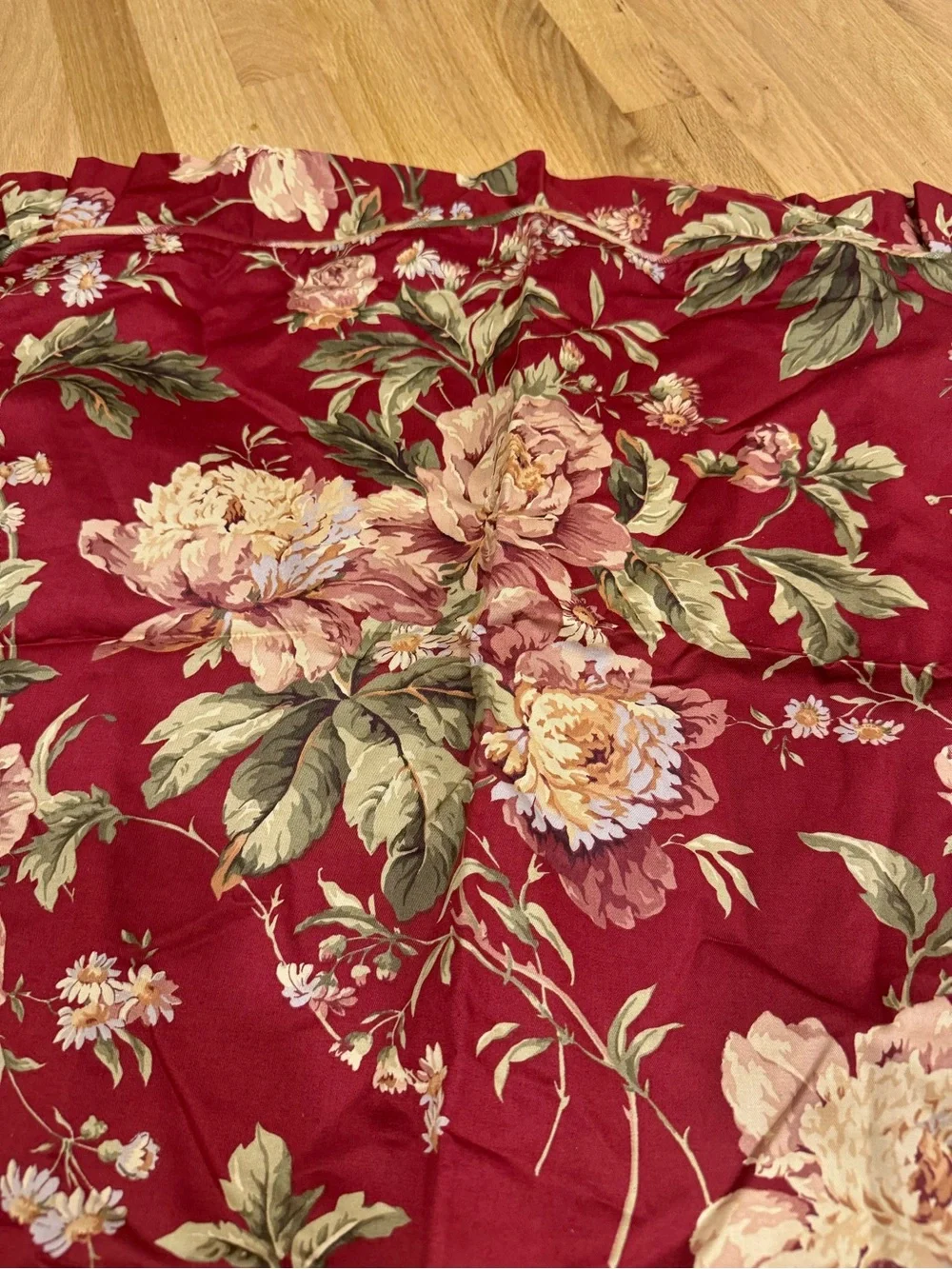 Waverly Forever Yours Burgundy Sham with a ruffled edge
